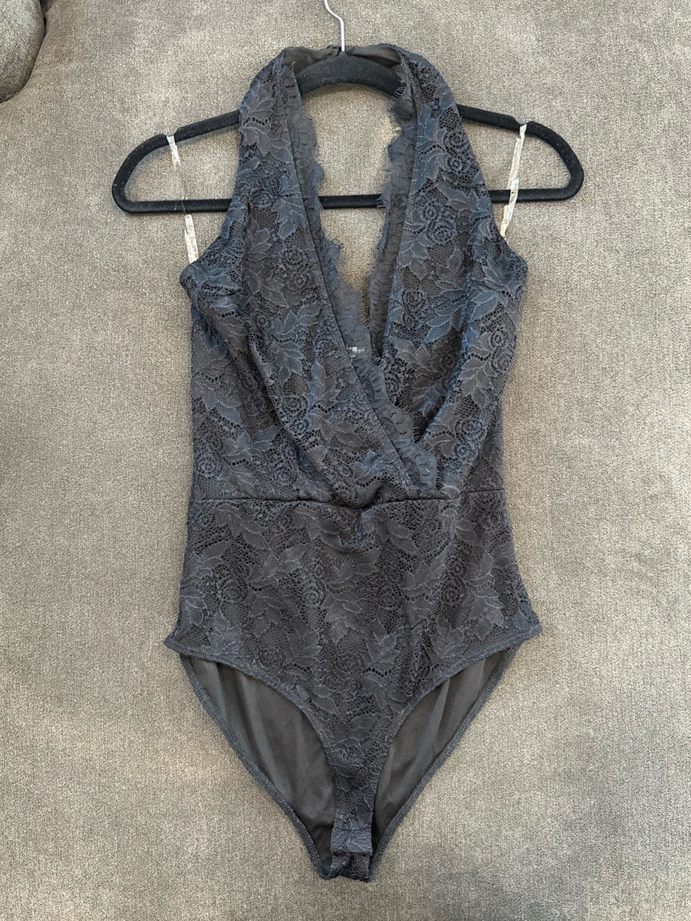 Vintage CHARLOTTE RUSSE Y2K Lace Halter Top Bodysuit Black Backless Coquette M